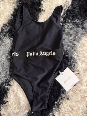 Palm Angels Black Logo Swimwear One-Piece